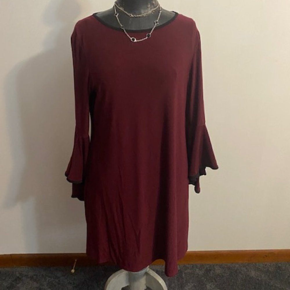 Ivy Road Burgundy/Black trim Bell sleeves dress, size L